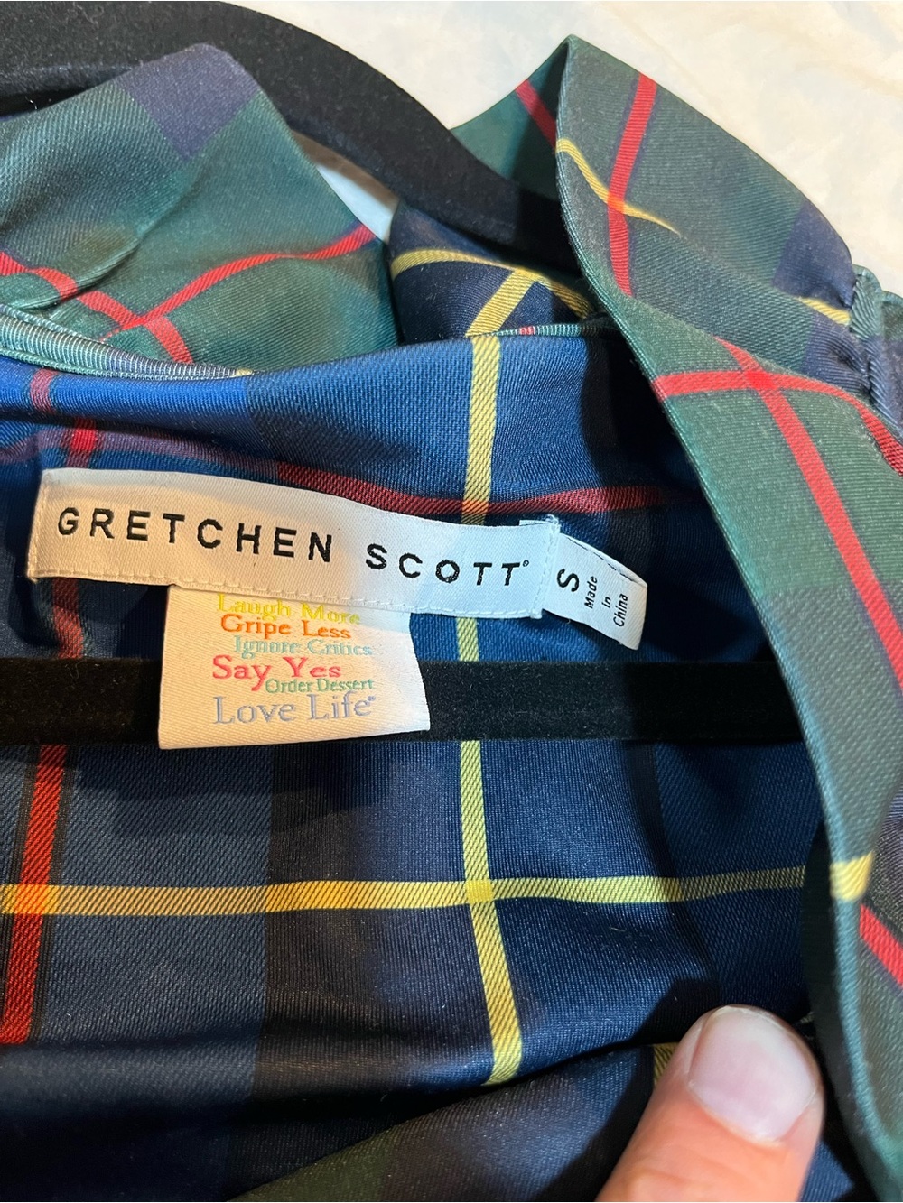 Gretchen Scott  Green Plaid Cowl Neck Top size small - Picture 5 of 6